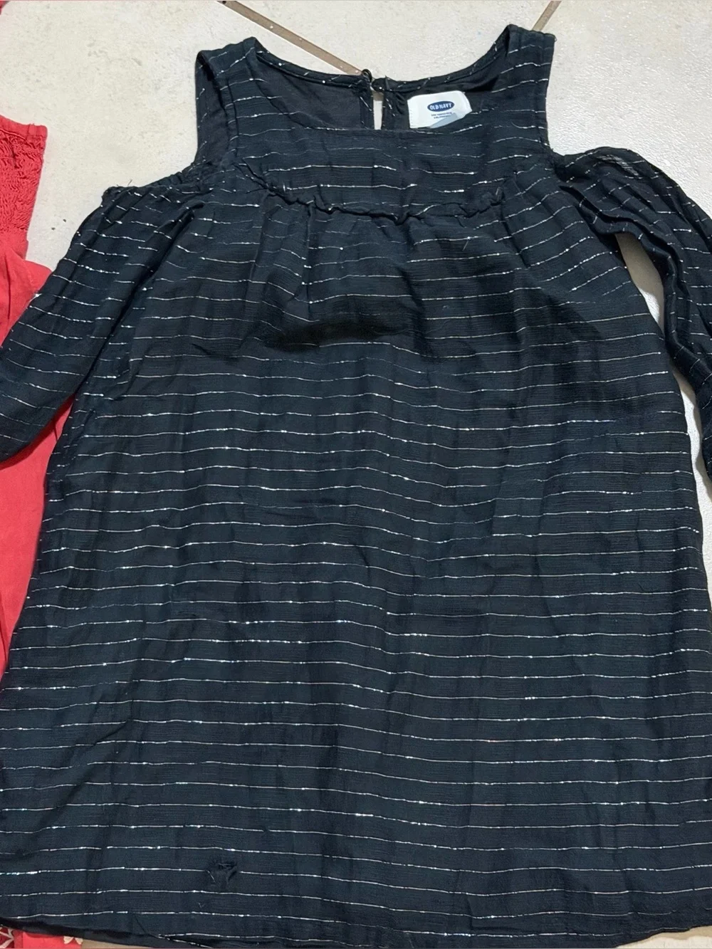 Old Navy Kids Girls Red Embroidered Sundress & Black Metallic Stripe Dress S(6/7